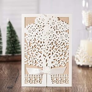 WISHMADE White Laser Cut Wedding Uitnodigingen met Boom en Hek Design Kit, Uitnodigingen met enveloppen voor Engagement…