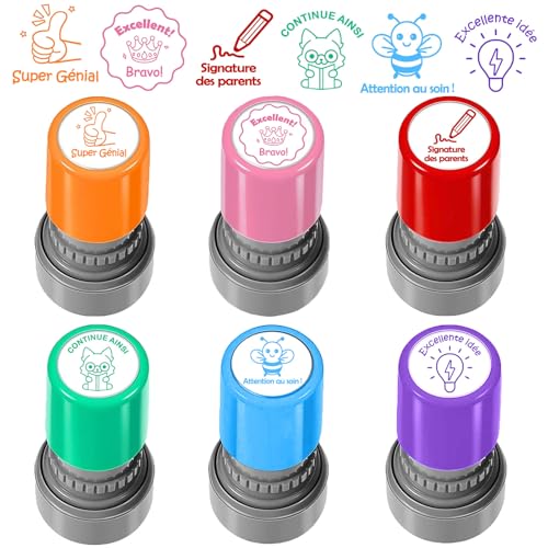 6 Tampons Encreur Autonomes pour Enseignants – Motifs Adorables + Messages Motivants – Outil...