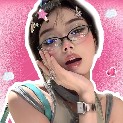 Image of SODQW Fashion Fake Glasses Oval Y2k Eyewear Frame Blue Light Non Prescription Glasses for Women Clear UV400 Lens