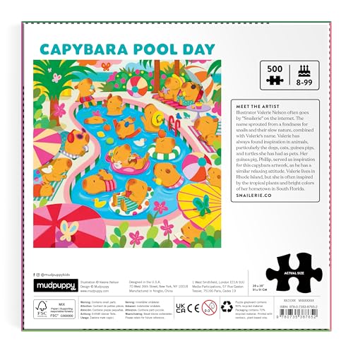 Mudpuppy - Rompecabezas Capybara Pool Day 500 piezas ilustrado por Valerie Nelson, Verano, Mascota, para adultos, familia y niños, papel reciclado, tamaño terminado 20" x 20" miniatura 5