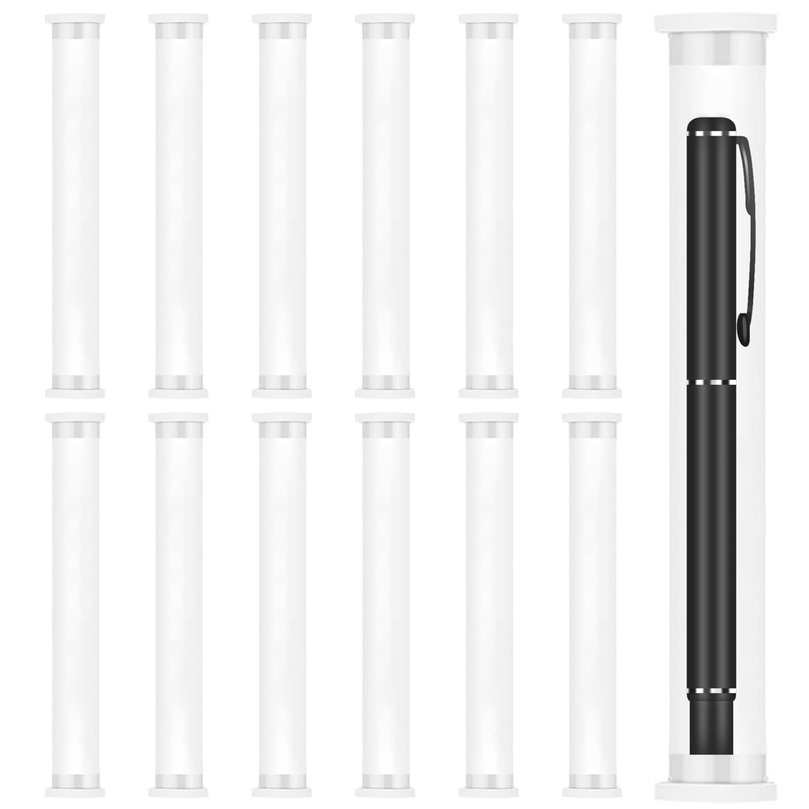 12pcs Pen Cases Transparent Cylinder Tube Pen Boxes Clear Plastic Reusable Pen Holder Plastic Container for Office School Supplies Pencil Display Case Container Storage with Lids