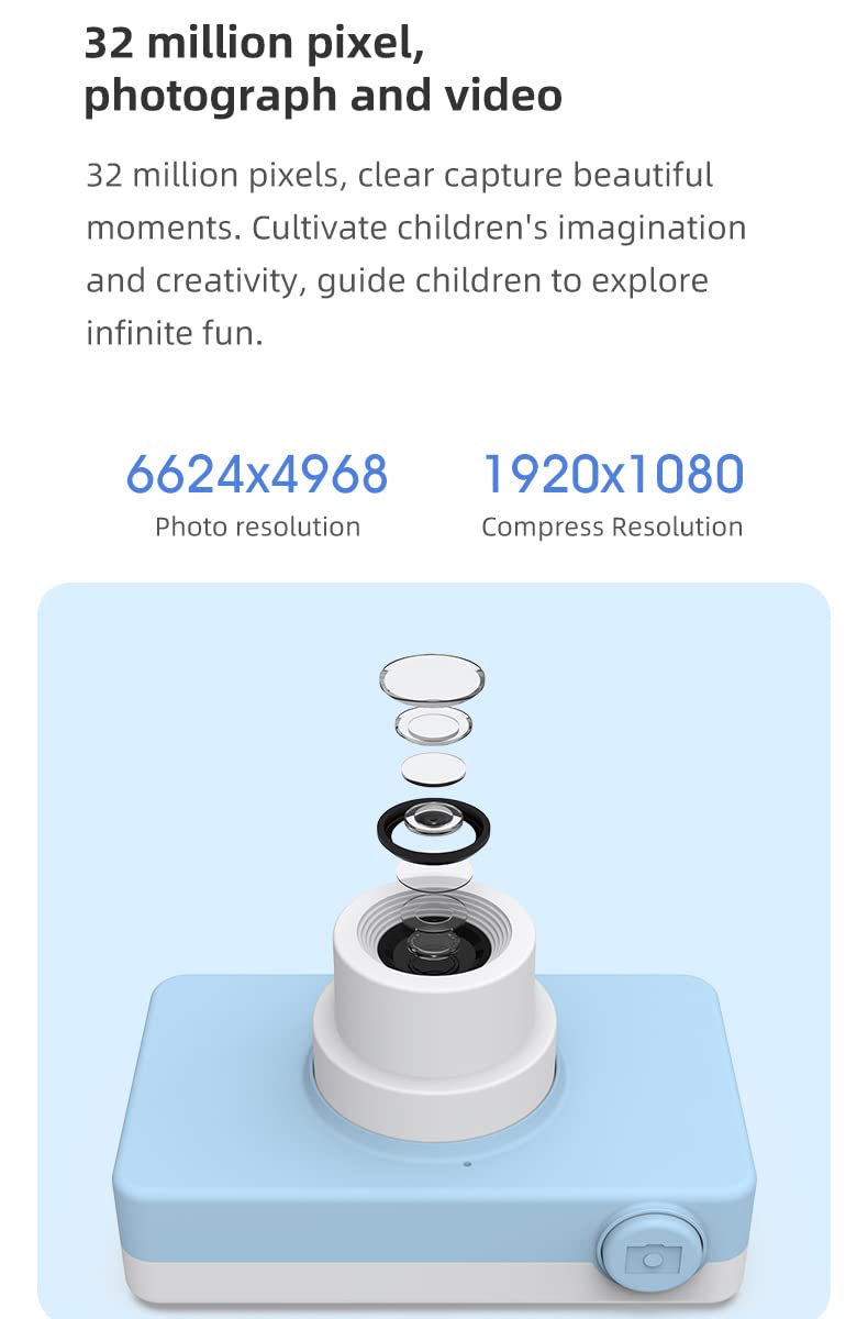 Fotocamera per bambini, 32 MP, 1080P, fotocamera digitale per bambini con schermo touch IPS da 2 pollici, scheda TF da 32 GB, cordino, facile da usare, regalo per bambini, verde