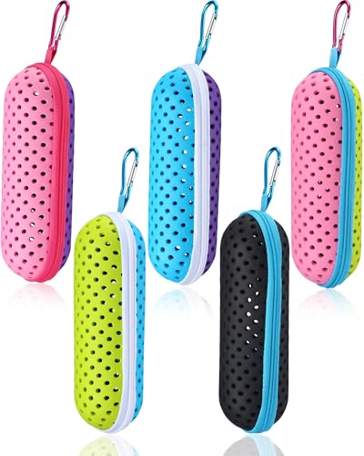 LOYIM 5 Pcs Swim Goggle Case for Swimming Goggles Portable Protective Case with Drain Hole Zipper Sunglasses Cases with Clip (Mix Colors)