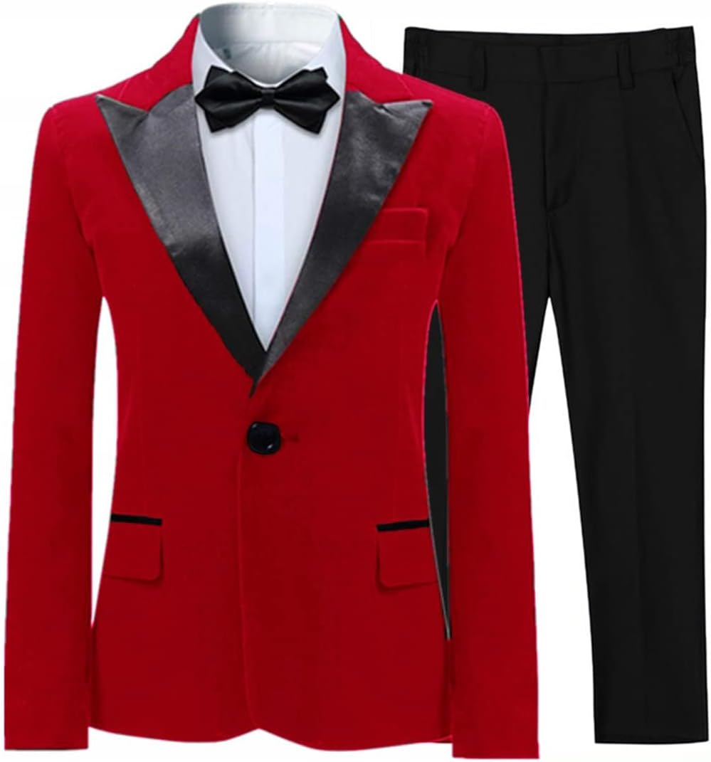 Boys Velvet Suit 2 Pcs Peak Lapel Tuxedo Formal Kids Ring Bearer Wedding Dresswear for Birthday Party STTZ08
