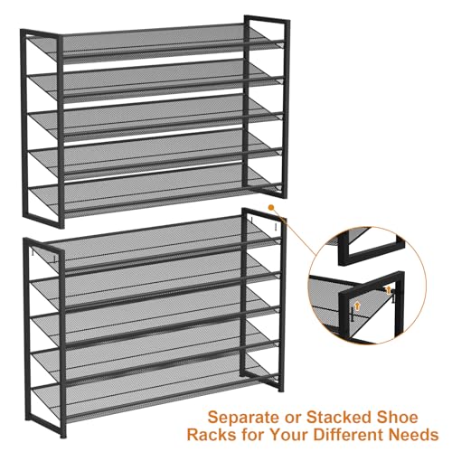 Image of Large Shoe Rack 10 Tier Shoe Organizer, Heavy Duty Metal 5-Tier Stackable Shoe Storage Vertical Shoe Rack for Closet Front Door Entrance, Up to 62 Pairs, 44.8 inch W x 11.4 inch D x 71.2 inch H, Black