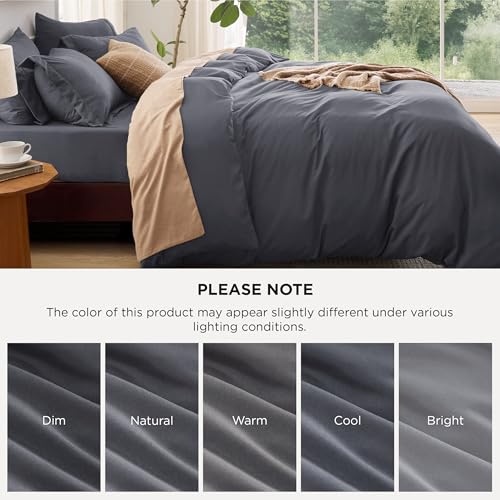 Image of Bedsure Duvet Cover with Fitted Sheet Queen - 6 Pieces, Deep Pocket, Hotel Luxury Soft Double Brushed Bedding Set, 1 Duvet Cover, 1 Fitted Sheet, 2 Pillow Shams, 2 Pillowcases, NO Comforter, Dark Grey