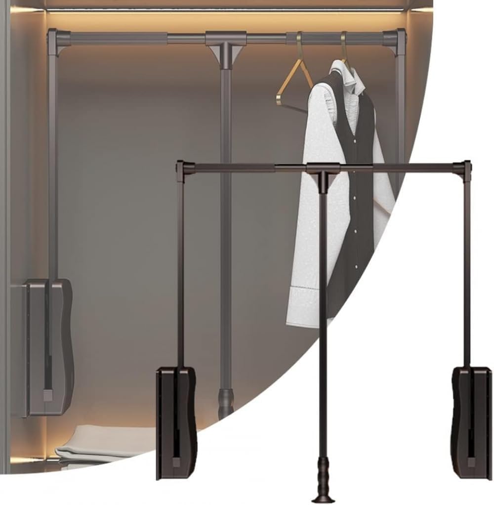 Barra de Armario Escamotable, Carga 30 Kg, Percha Ajustable, Barra De Prenda, Guardarropa, Ancho Ajustable 89-121 cm, Montaje En Piso, Acero Inoxidable, Metal (M)