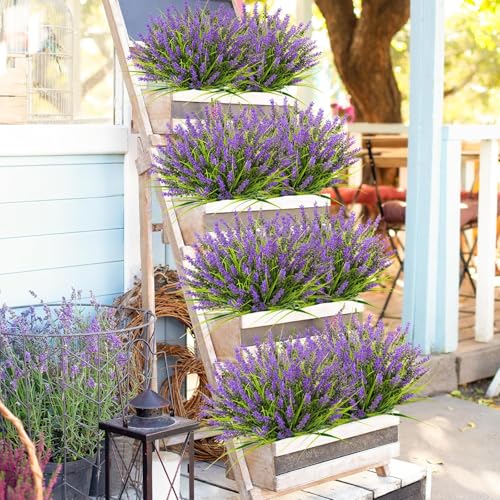 N&T NIETING 6 Bundles Artificial Plants Outdoors, UV Resistant Fake Monkey Grass Shrubs with Flowers No Fade Faux Plants Arrangement for Garden Patio Hanging Planter Home Decorations(Purple) - Image 5