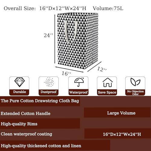 Image of 75L Waterproof Laundry Hamper Collapsible Laundry Basket Cotton Handle Laundry Bag Large Clothes Storage Toy Organization for Bathroom Bedroom Laundryroom College Dorms