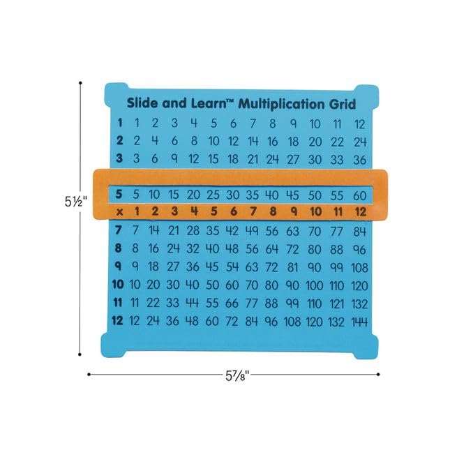 Really Good Stuff Slide and Learn Multiplication Grids, 5⅞” by 5½” (Set of 12) – Thin Plastic Multiplication Grid with Viewer Window – Help with Multiplication Problems and Practice Tracking at School or Distance Learning at Home