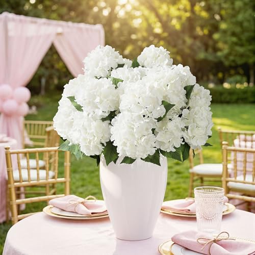 Ivydale Artificial Flowers for Outdoors, 4 PCS White Fake Silk Hydrangea Flower Stems for Bouquets UV Resistant Realistic Faux Plants Home Outdoor Wedding Party Centerpieces Decor image 4