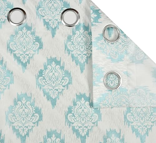 Image of Damas Printed Curtains 5 Feet Long for Doors & Windows, Living Room, Bedroom | Eyelet | Parda | Off White & Aqua Blue, 1 Piece