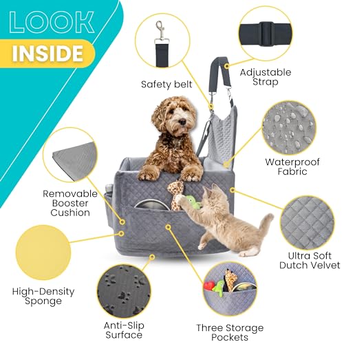 Dog Car Seat for Small & Medium Sized Dogs up to 30 lbs โ Fully Detachable & Washable Dog Booster Seat W/3 Storage Pockets, Cushion & Safety Belt | Elevated Car Seat for Travel | Dog Accessories Dog Car Seat for Small & Medium Sized Dogs up to 30 lbs โ Fully Detachable & Washable Dog Booster Seat W/3 Storage Pockets, Cushion & Safety Belt | Elevated Car Seat for Travel | Dog Accessories