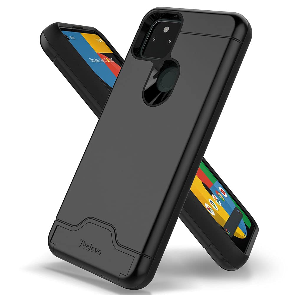 Teelevo Wallet Case for Google Pixel 5a 5G, Dual Layer Case with Card Slot Holder and Kickstand for Google Pixel 5a 5G - Black