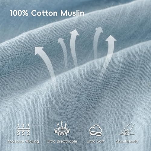 Image of david's kids 4 Pack Baby Muslin Swaddle Blankets 47 inch x 47 inch, 100% Cotton Swaddle Wrap for Boys Girls, Ultra Soft Breathable Receiving Blanket for Newborns, Dusty Blue & Sage Green & Grey & Sepia