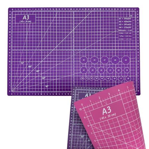 Snadi - Base de Corte Profesional A3 Rosa y Lila | Ideal para Patchwork, Costura y Manualidades | Autoregenerativa | 45x30 cm | 2 Colores para Mayor Visibilidad