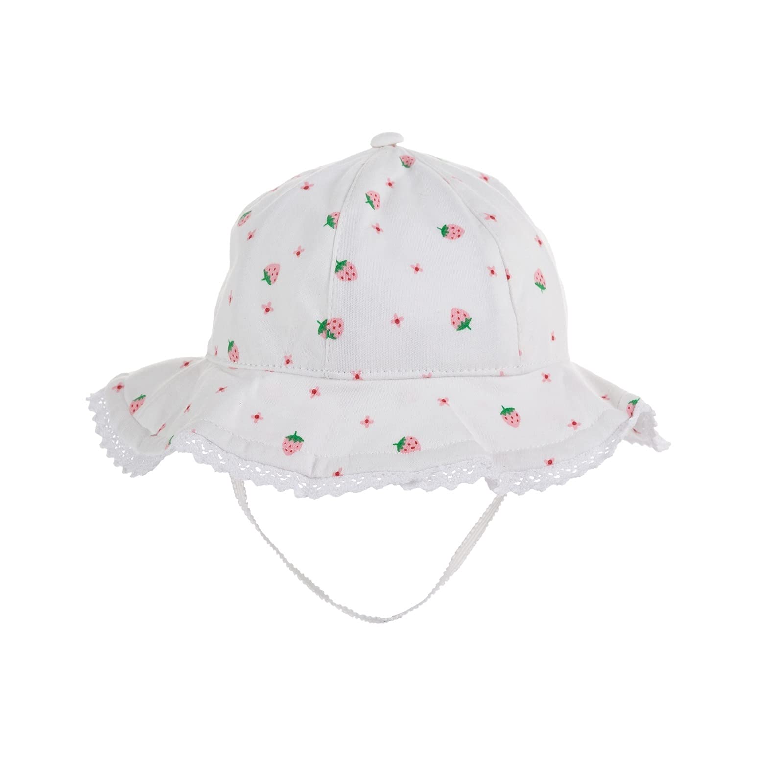 Kinder-Sommermütze, Babymütze, Frühling und Sommer, dünne Baby-Sonnenschutz-Fischermütze, Erdbeer-Mädchen-Baby-Sonnenhut, Baumwolle, Mädchen-Sonnenschutz-Mütze (weiß, XS 0 3 m)