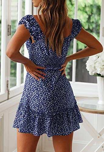 Image of Valphsio Womens Smocked Dress Ruffle Floral Tie Front Boho Short Dresses