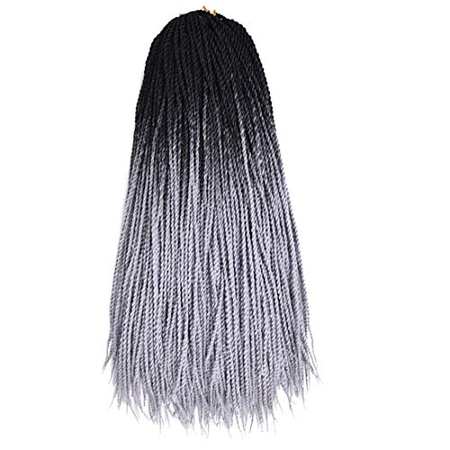 Two Tone Ombre Color 3Pcs Senegalese Twist Crochet Hair 24Inch 20Roots/Pcs Ombre Thin Senegalese Twist Crochet Braids Hairstyles for Women (1B/Gray)