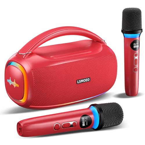 Image of Karaoke Machine for Adults and Kids,Portable Bluetooth 2 Wireless Karaoke Microphone with Holder /USB /TF Card /AUX-in, IPX5 PA Speaker System for Home Party, Picnic,Car,Outdoor /Indoor-Red