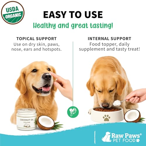 Raw Paws Virgin Organic Coconut Oil for Dogs & Cats (4-oz) - Skin & Coat | Dry Nose & Paw Balm - Itchy Skin Support - Hot Spot Care - Cat Hairball Support - Edible Pet Supplement
