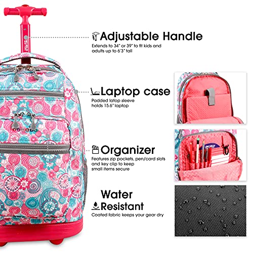 Image of J World Sundance Laptop Rolling Backpack for Girls Boys. Roller Bookbag with Wheels, 20 Inch, Blue Raspberry