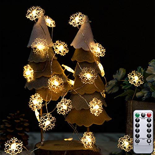 Christmas String Lights Snowflake Decorative LED Lights, 13 feet 40 LEDs Battery Powered Fairy String Lights with Remote, Starry String Lights Novelty Light for Indoor Outdoor Garden Party Decoration