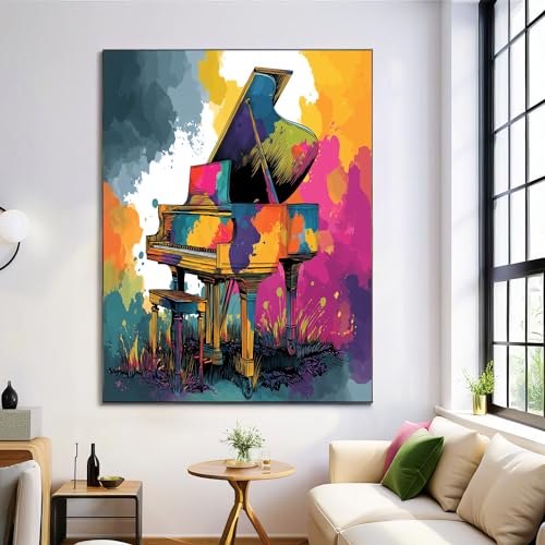 Lienzo de piano vintage artístico en tonos naranja y púrpura, cuadro moderno de 80x120cm