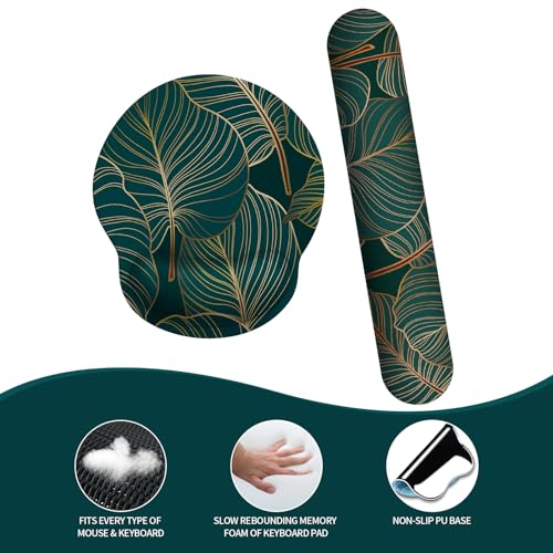 Image of eulps Mouse Pad Wrist Support, Ergonomic Memory Foam Keyboard Wrist Pad & Gel Wrist Rest Set for Computer Keyboard for Easy Typing & Pain Relief for Office & Home (Tropical Plants Set)