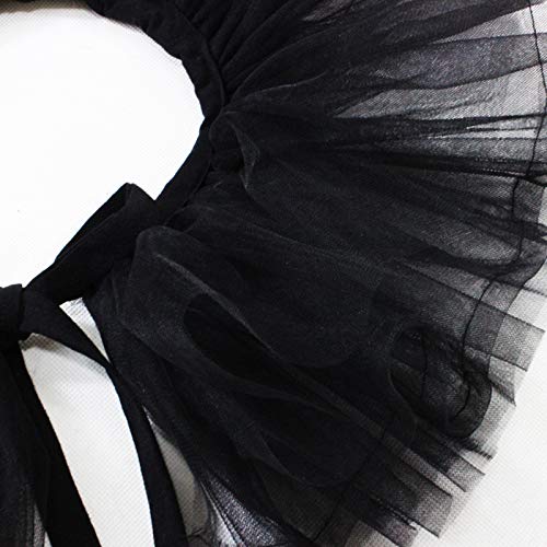 Decorative Collar Victorian Ruffled Mesh Fake Collar Shawl Tulle Clown Cosplay Neck Ruff Choker, 40cm, Black4