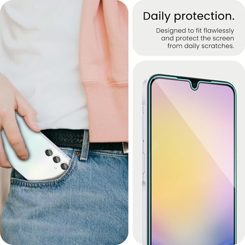 Image of ArmourPro Military-Grade Tempered Glass Compatible with Samsung Galaxy A25 5G (6.5 Inch) with Silver Camera Ring Protector & Installation Kit | Edge to Edge Coverage