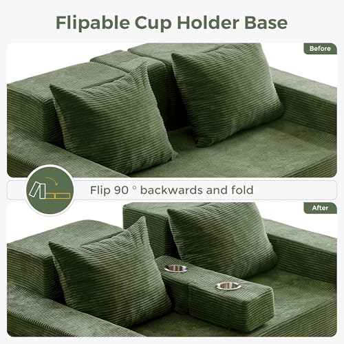 MAXYOYO Loveseat Sofa Bed, 4 in 1 Foldable Floor Sofa Couch in A Box with 2 Cup Holders, Convertible Boneless Couch Folding Recliner Sleeper Chair for Living Room, No Assembly Required, Green - Image 7