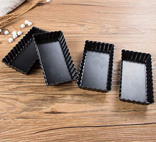 webake Stampo Crostata Rettangolare Fondo Amovibile Antiaderente 4,5 Pollici Mini Stampi per Quiche Fluted Tins Flan Pan - Nero - 4 Pezzi - immagine 4