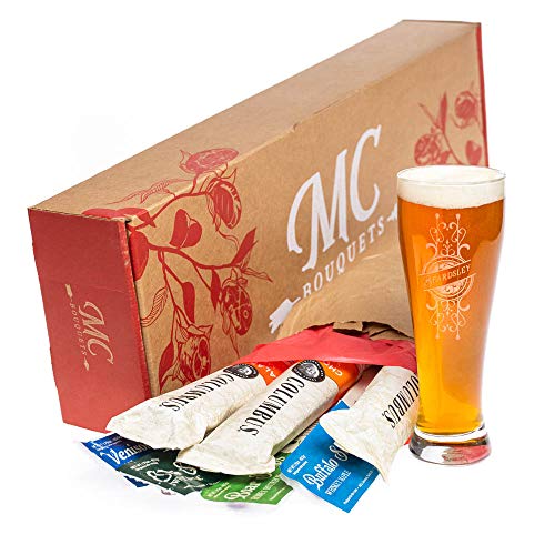 Exotic Meats Grand Bouquet & Personalized Pint Glass – Includes 3 Salami Chubs & 4 Exotic Jerky Sticks – A Fun And Flavorful Meaty Surprise