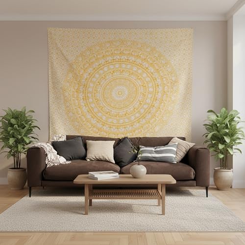 Image of Craft Trade 54x84 Inches Psychedelic Yellow Cotton Mandala Ombre Wall Hanging Tapestry