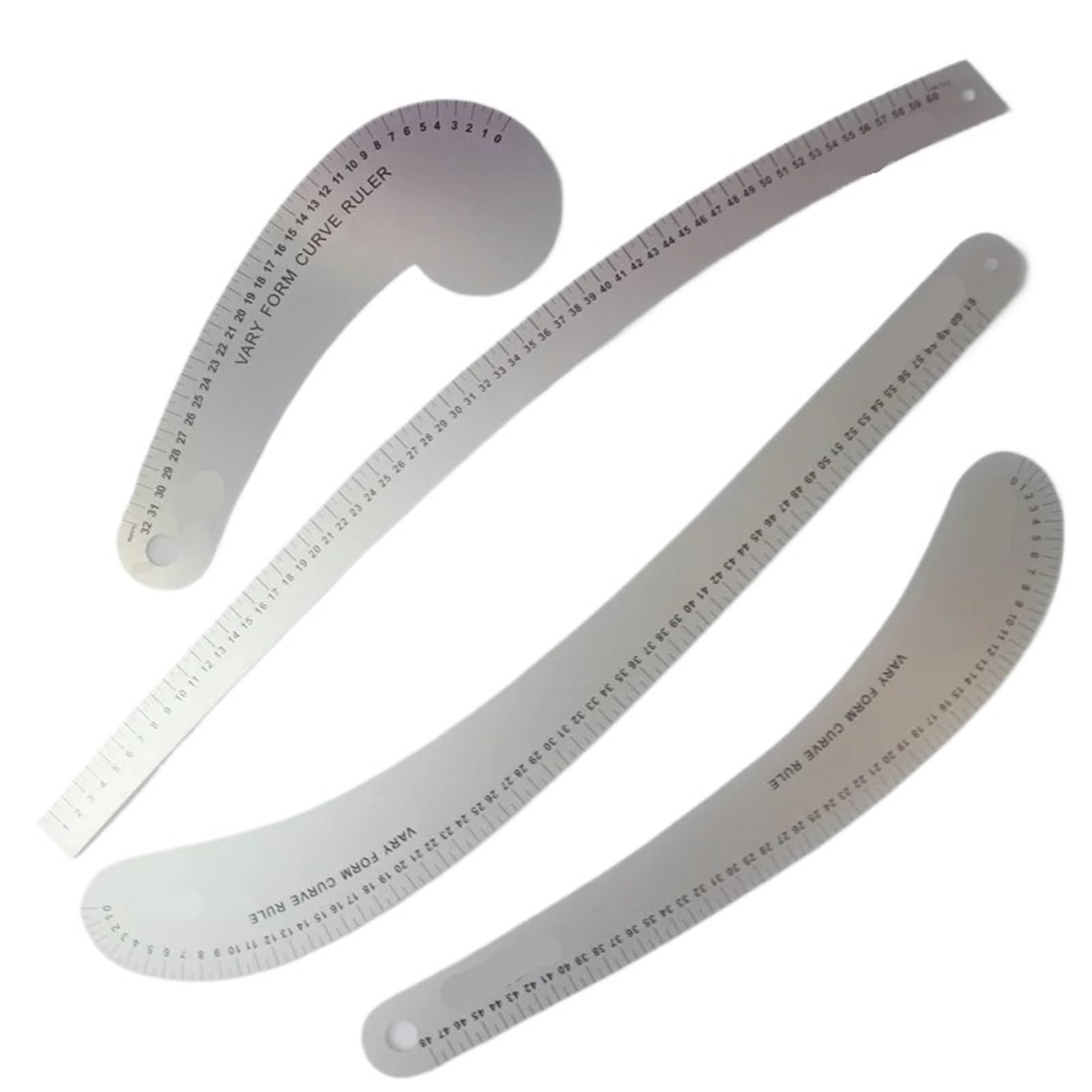 Righello in acciaio, righello curvo in metallo for cucito, design di moda, modellistica e sistema metrico 32 cm 48 60(4 Pieces a Set)
