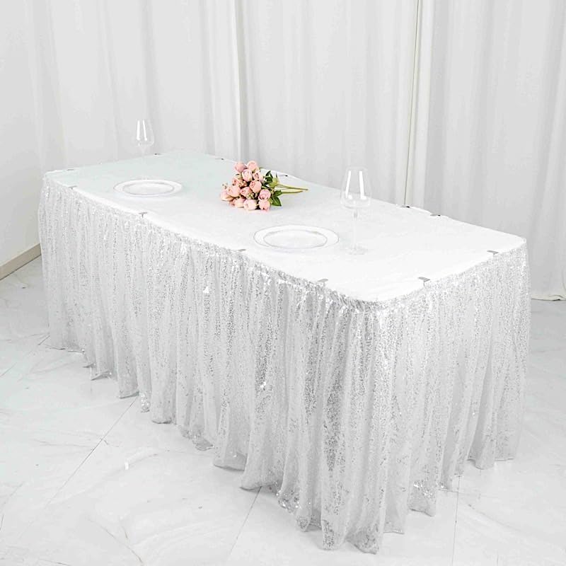 Balsa Circle Sequin 17 feet Silver Pleated Satin Table Skirt Top Closure Strip Strip Wedding Party Events Reception Catering Decorations Supplies