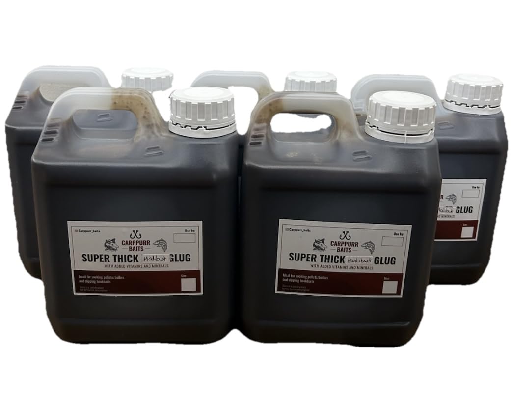 Carppurr baits Super Thick Halibut Glug 500ml-1L-2L-3L-5L – Liquid Attractor for Carp Fishing, Catfish & Sturgeon – PVA Friendly Bait Soak for Boilies & Pellets (5 litre)