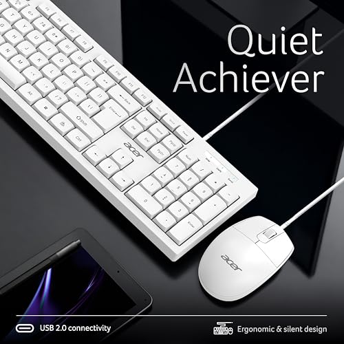 Image of Acer OfficeMate Wired Keyboard Mouse Combo | 104 Keys Full Size Keyboard | 1200 DPI Optical Mouse | USB Plug & Play | Silent Soft Touch Keys | Ergonomic Design | Windows Compatible I White