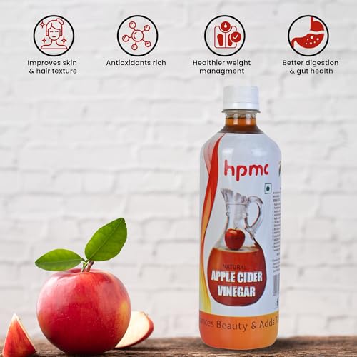 Image of HPMC Natural Apple Cider Vinegar, Organic Himalayan Apples | Mother of Vinegar | Unfiltered & Unpasteurized | For Weight Management, Reduced Bloating, Healthy Skin & Hair (Pack of 2 600 ml)