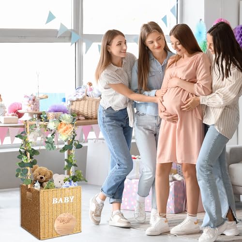 Image of Baby Shower Crate Closet, Lighted Large Hand-Woven Rattan Storage Crates with Handle, Baby Shower Gifts, Baby Welcome Box Nursery Basket for Newborn Boys Girls, Pregnancy Gifts for New Parents