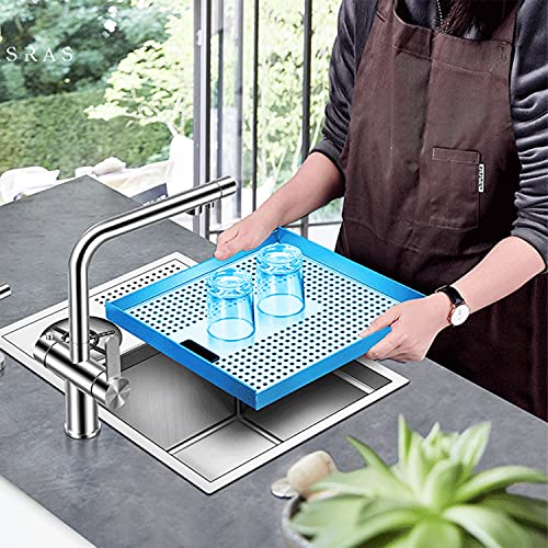 Fregadero compacto de acero inoxidable con enjuague automático de vidrio de 21 pulgadas, fregadero de bar para cafetería y hogar, drenaje eficiente de espacio pequeño, fácil de limpiar