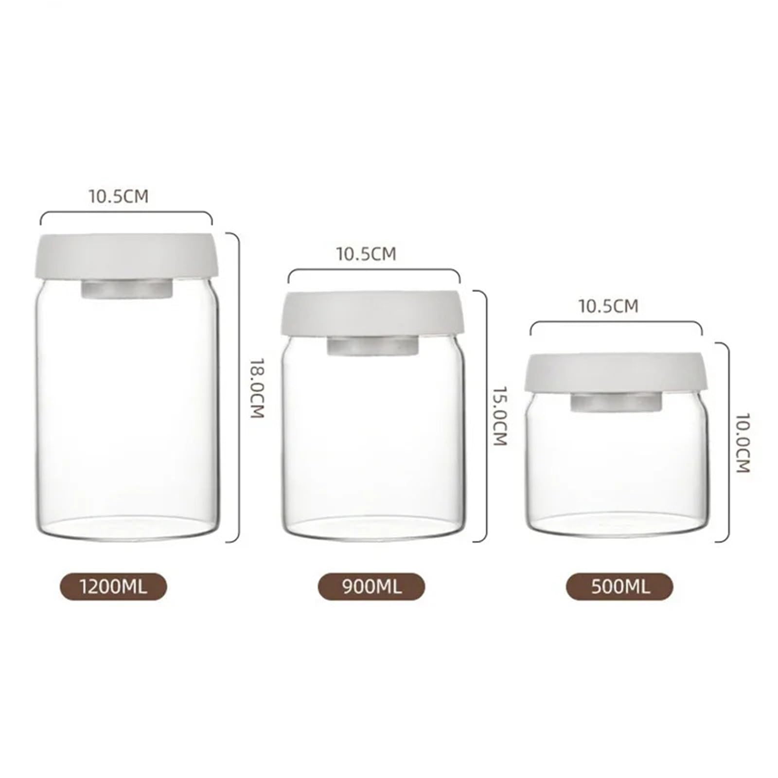 Tarro de conservación Tanque sellado al vacío de granos café tipo prensa, almacenamiento alimentos vidrio, tarros for mantenimiento fresco, tarro dulces for té y enteros(White-900ml)