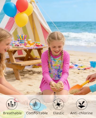 Image of Idgreatim Girls Swimsuit Rash Guard Set Long Sleeve Two Piece Bathing Suit 3-10 Years