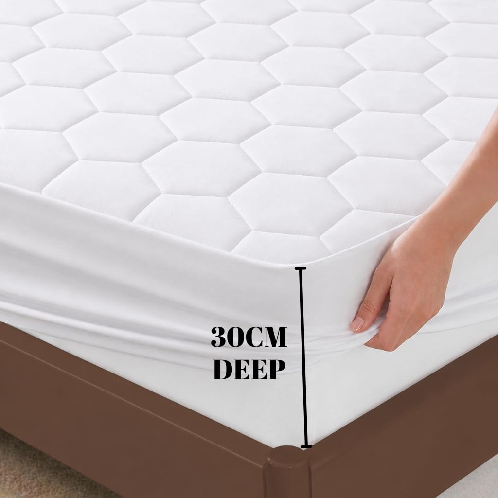 ELITLUX Coprimaterasso trapuntato super king (183 x 200 cm) - Coprimaterasso morbido, traspirante e lavabile in lavatrice, con bordo extra profondo da 30 cm