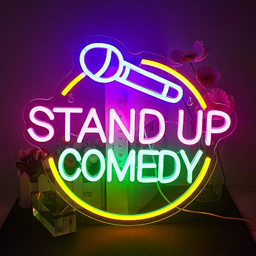Image of Stand Up Comedy Neon Sign Led Colorful Neon Light for Wall Decor Usb Talk Show Light Up Signs for Live Funny Stand Up Show Beer Bar Man Cave Decorations