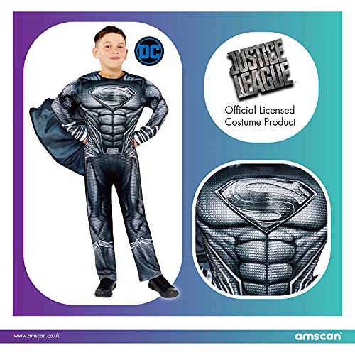 Childs Justice League Superman Fancy Dress Deluxe Superhero Costume Boys Kids DC (6-8 Years), Black - Image 2