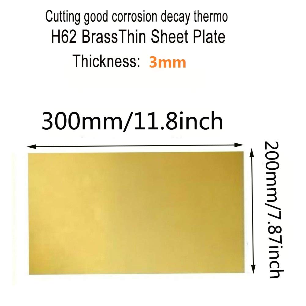 arkusze ecoppr， Blacha mosiężna H62 do dekoracji DIY Laboratorium obróbki metali i mebli(Thickness 3mm,200x300mm)
