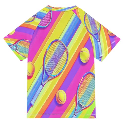 Boys Short Sleeve T-Shirts Tennis Ball Stripe Rashguard Kids Swim Shirts Sun UPF 50+2