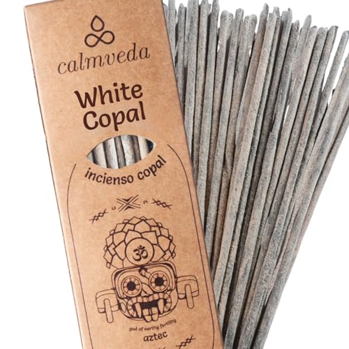 CALMVEDA White Copal Incense Sticks - 24+ Sticks Thick Natural Resin Incense Made from Mexican Copalsera | Sweet Smelling Spiritual Inscents for Purification (Incienso De Copal)